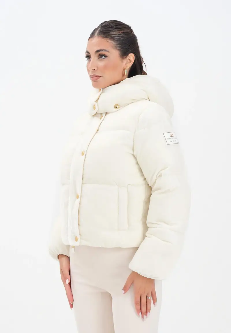 Piumino cropped in velluto latte da donna