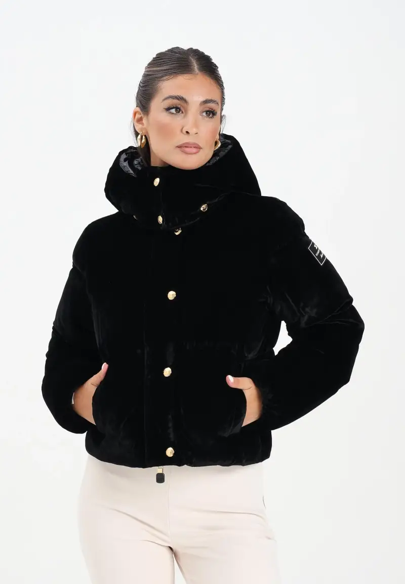 Piumino cropped in velluto nero da donna miniatura 2