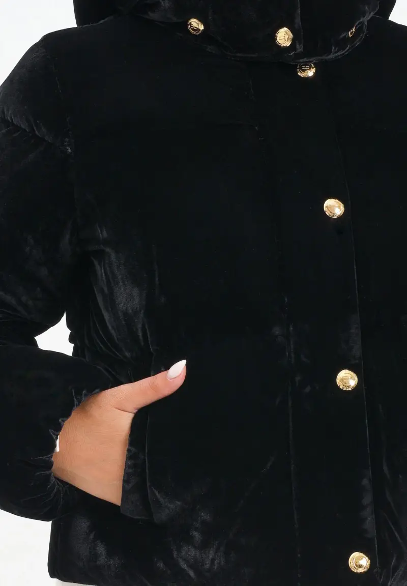 Piumino cropped in velluto nero da donna miniatura 3