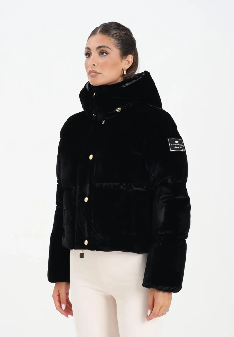 Piumino cropped in velluto nero da donna