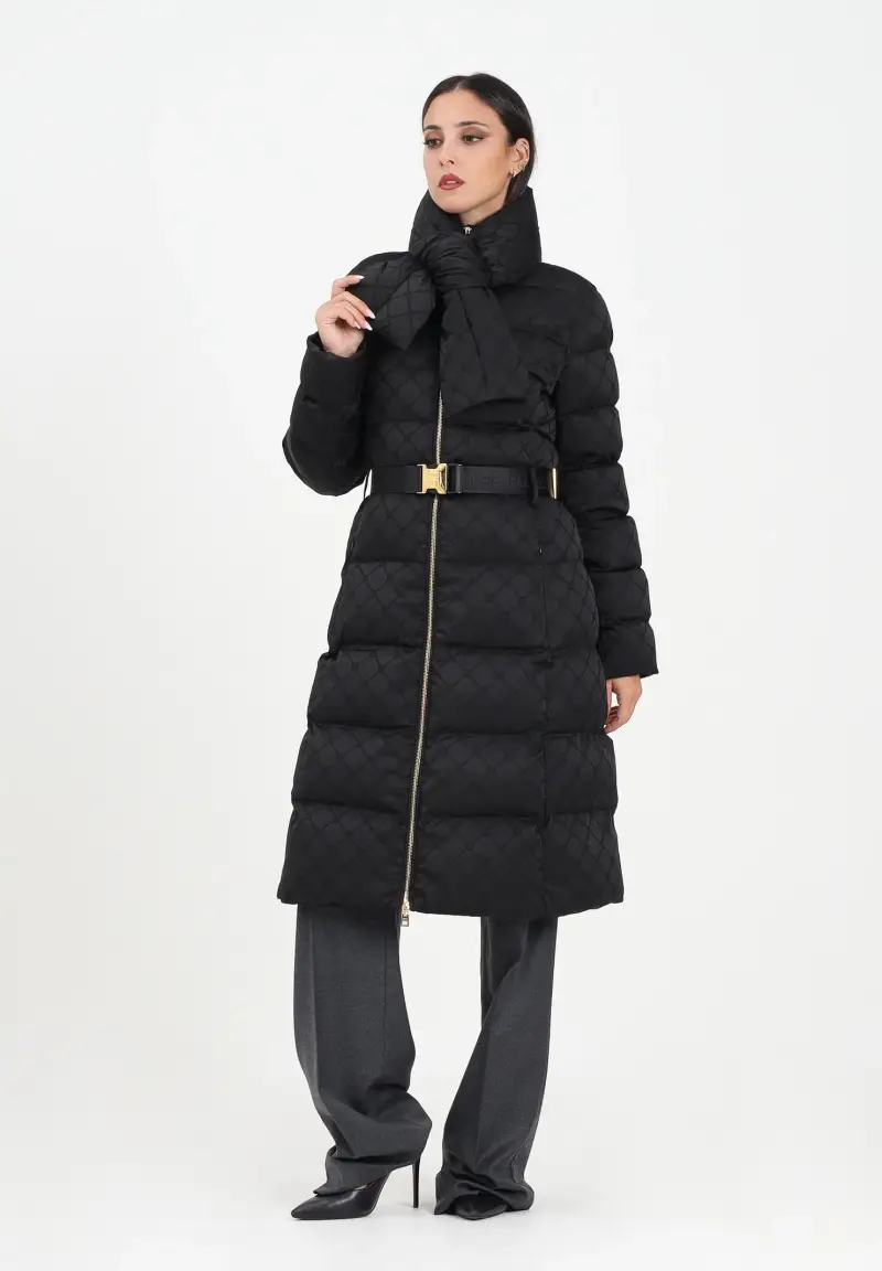 Piumino lungo nero da donna in tessuto vela jacquard miniatura 2