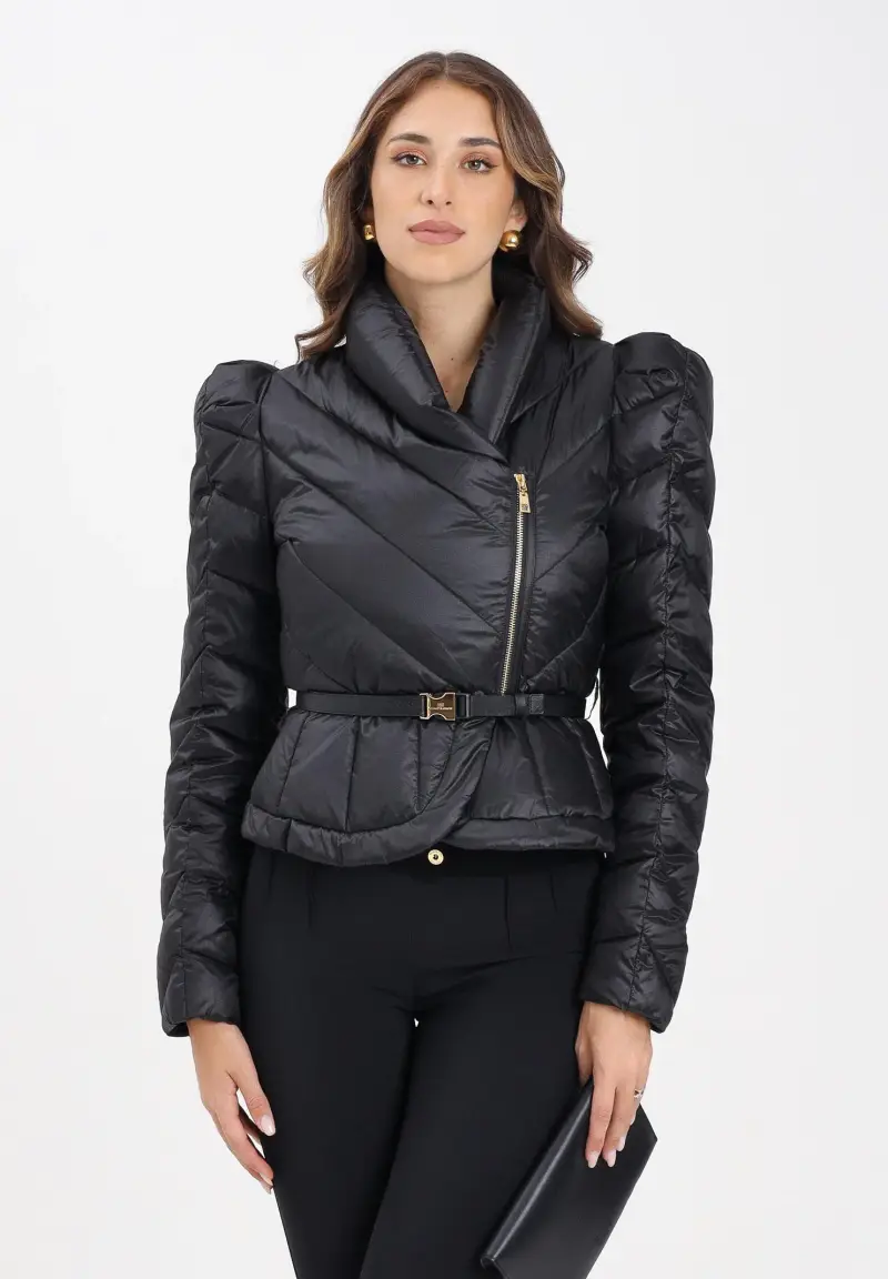 Piumino nero da donna con baschina miniatura 2