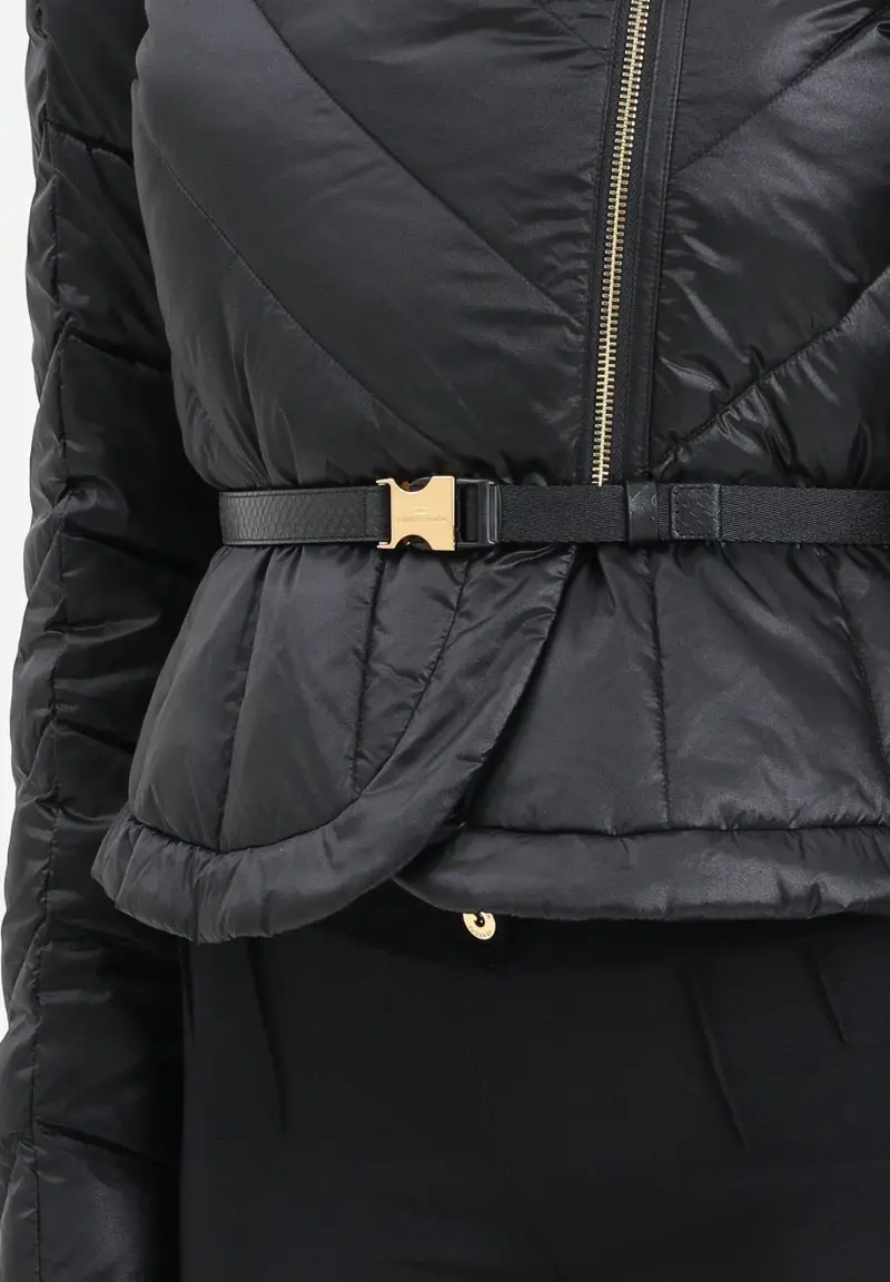 Piumino nero da donna con baschina miniatura 3