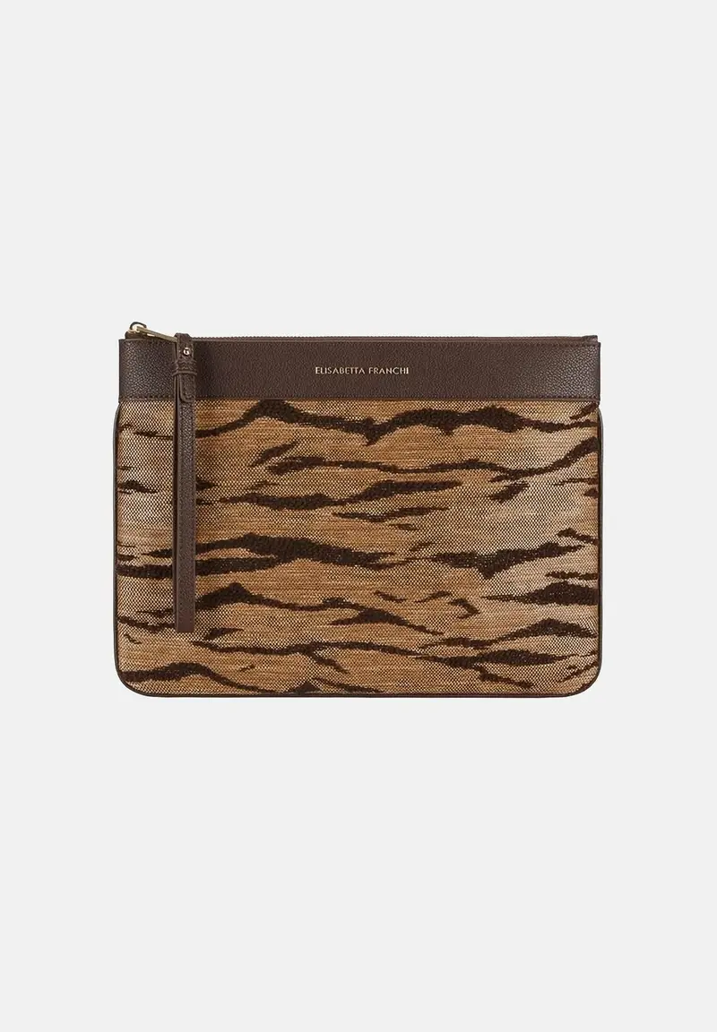 Pochette marrone e cammello da donna con stampa tigre