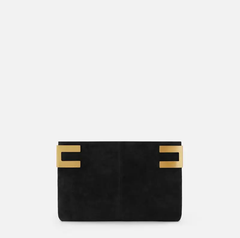 Pochette Rêve Noir in camoscio con logo metallico