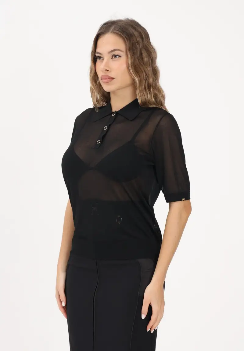 Polo a manica corta nera da donna con reggiseno