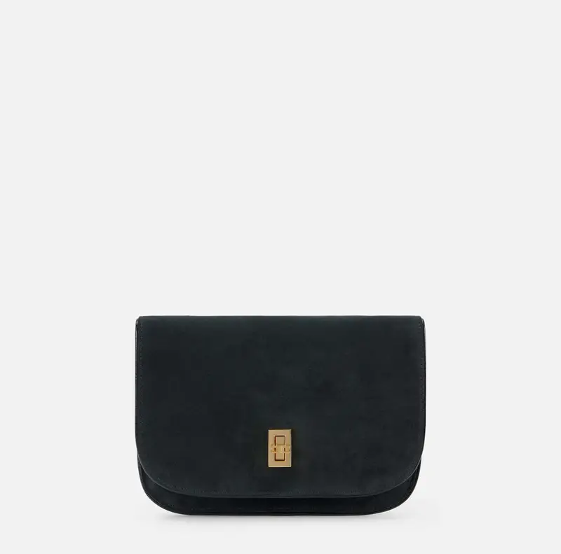 Pouch in pelle scamosciata con dettagli in vinile