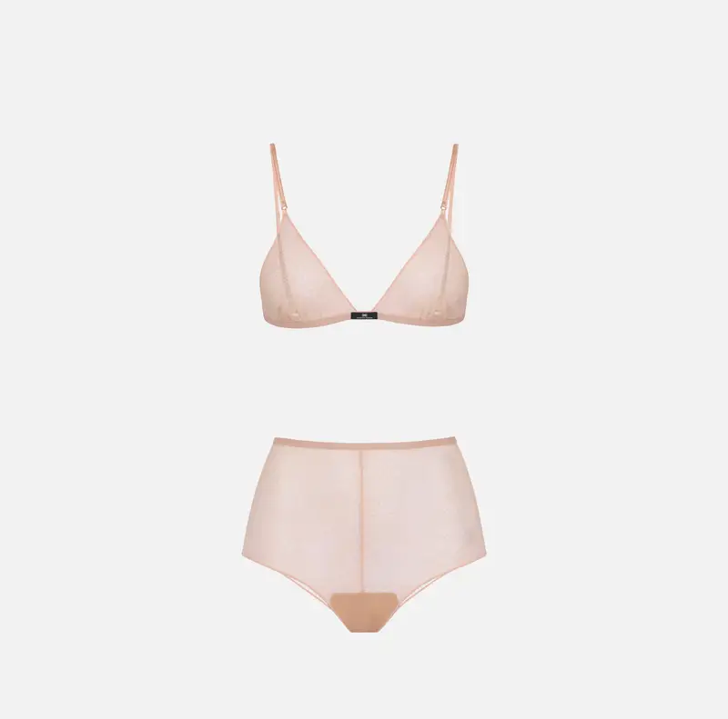 Reggiseno e culotte in tulle jacquard con fantasia snake