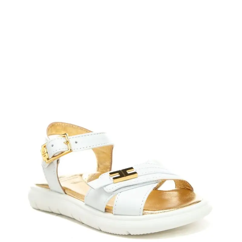 sandali da bambina in pelle con fasce a incrocio e logo in metallo sul davanti bianco avorio miniatura 2