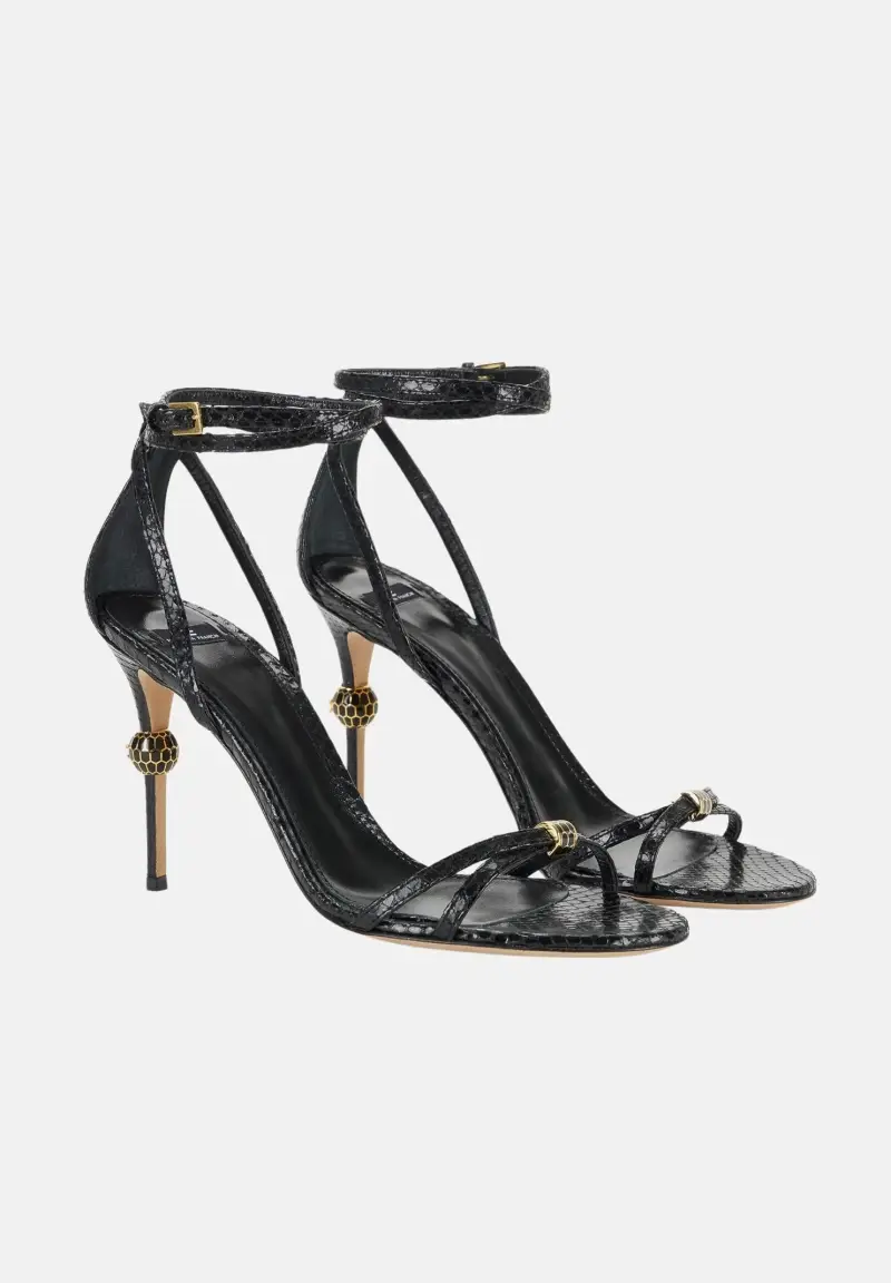 Sandali neri da donna con tacco gioiello miniatura 3