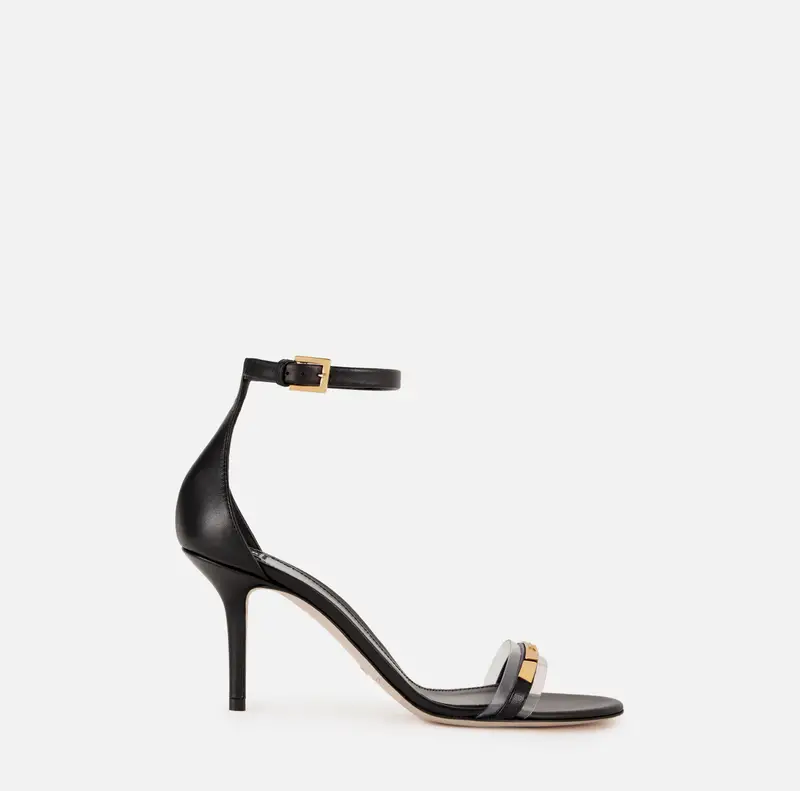 Sandalo in pelle con inserto trasparente