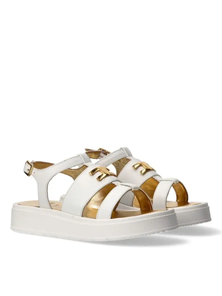 sandalo kids/junior in pelle bianco avorio con logo