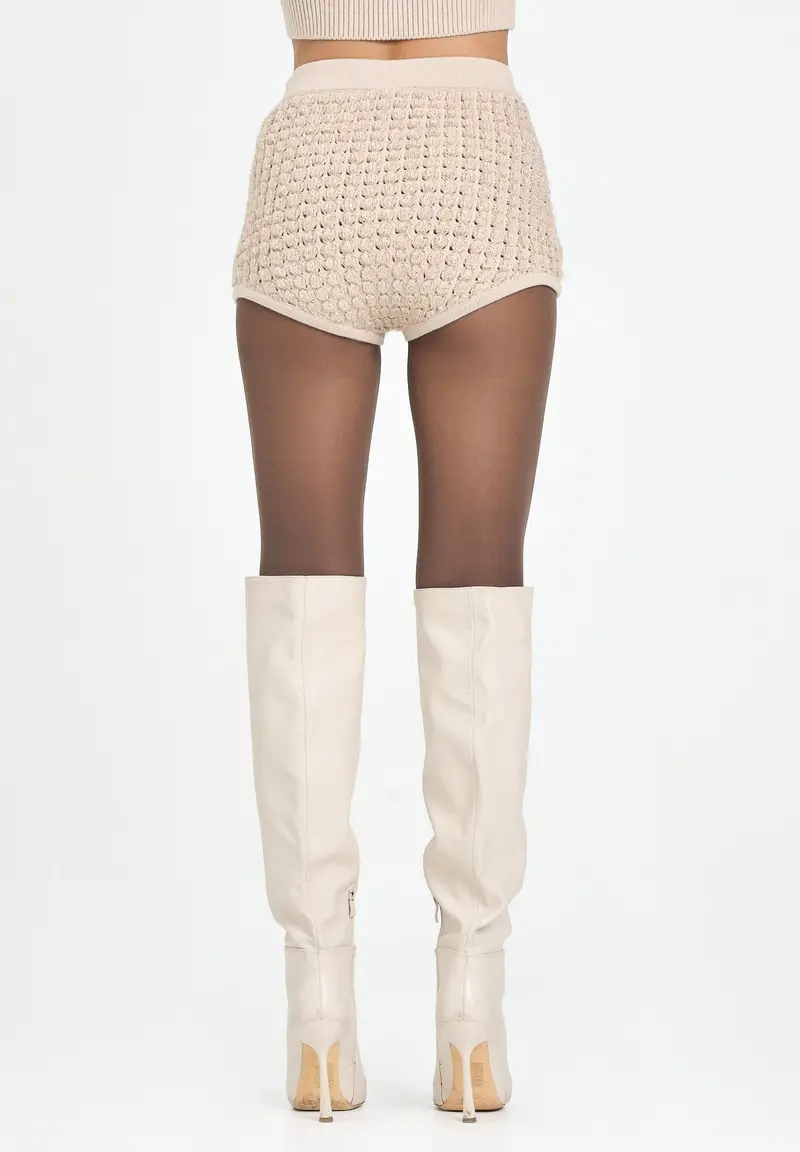 ELISABETTA FRANCHI Shorts beige da donna in bouclé con paillettes miniatura 2