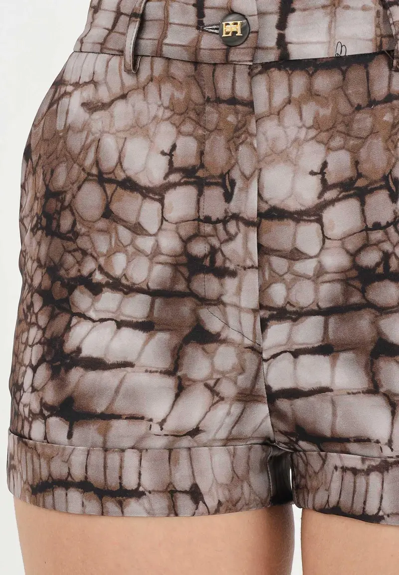 Shorts cacao da donna con stampa alligatore miniatura 3
