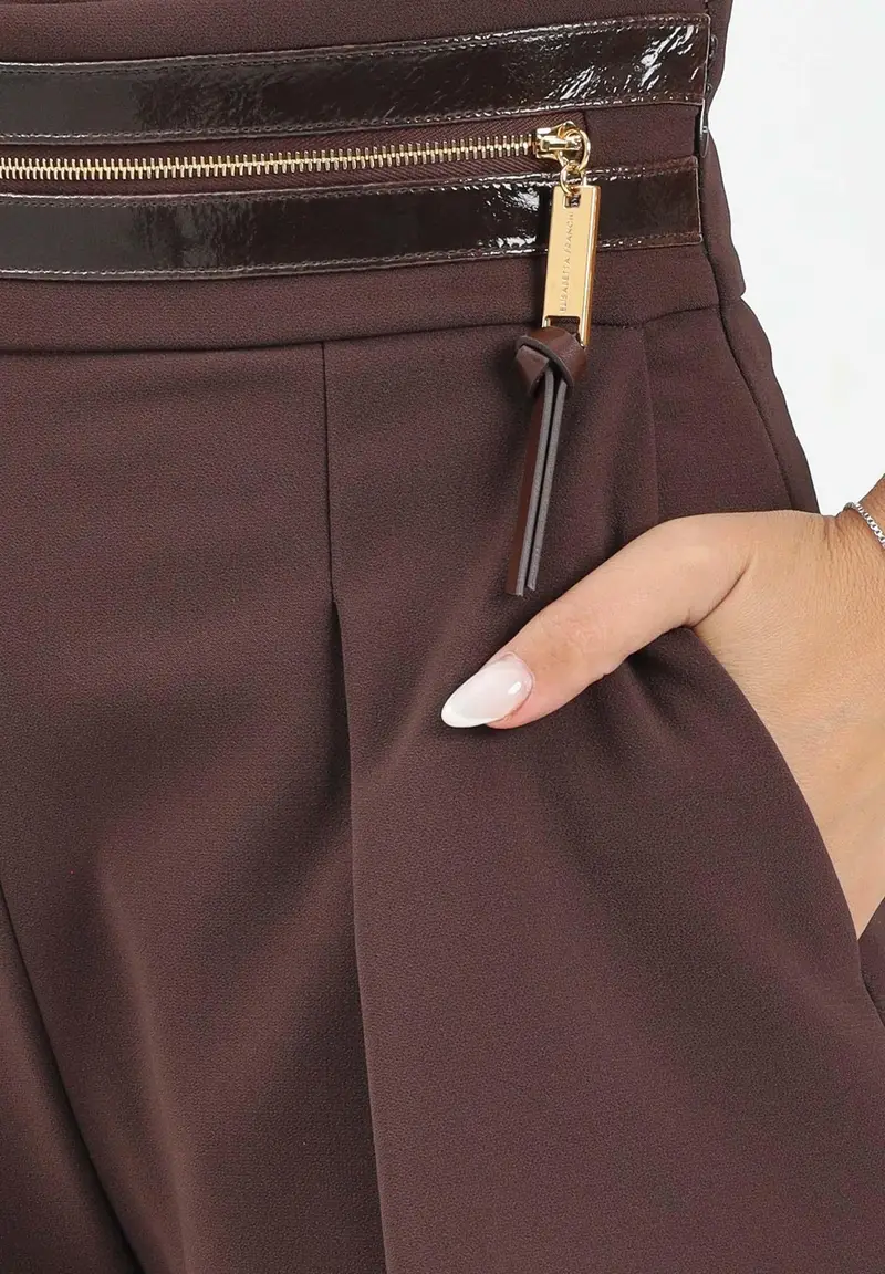 Shorts marrone da donna con fascia craquelé miniatura 3