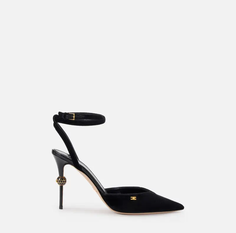 Slingback in velluto con tacco gioiello