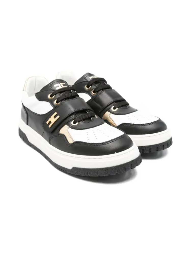sneaker kids/junior in pelle bicolor bianco e nero con lacci e strappo