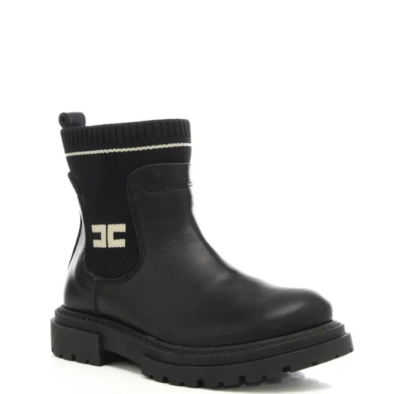 stivaletti da bambina con tessuto a costine nella parte alta neri miniatura 2