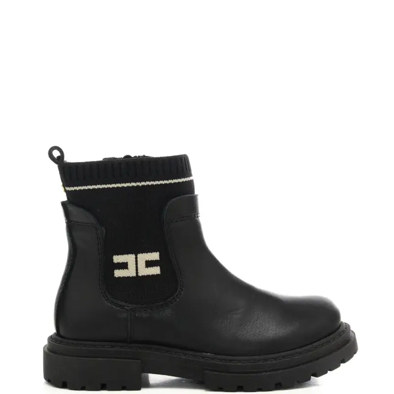 stivaletti da bambina con tessuto a costine nella parte alta neri