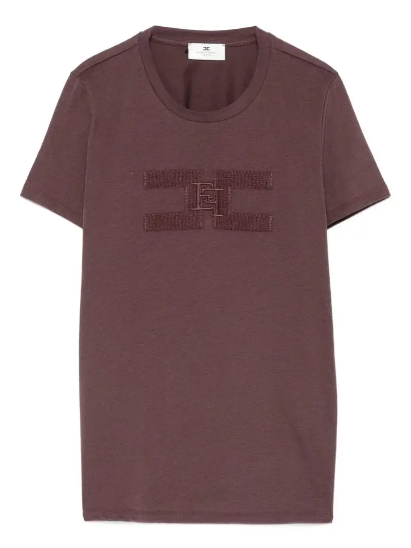 T-shirt a Maniche Corte con Logo Ricamato Merlot
