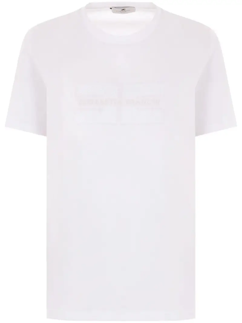 T-shirt bianca in jersey con logo ricamato e strass Gesso