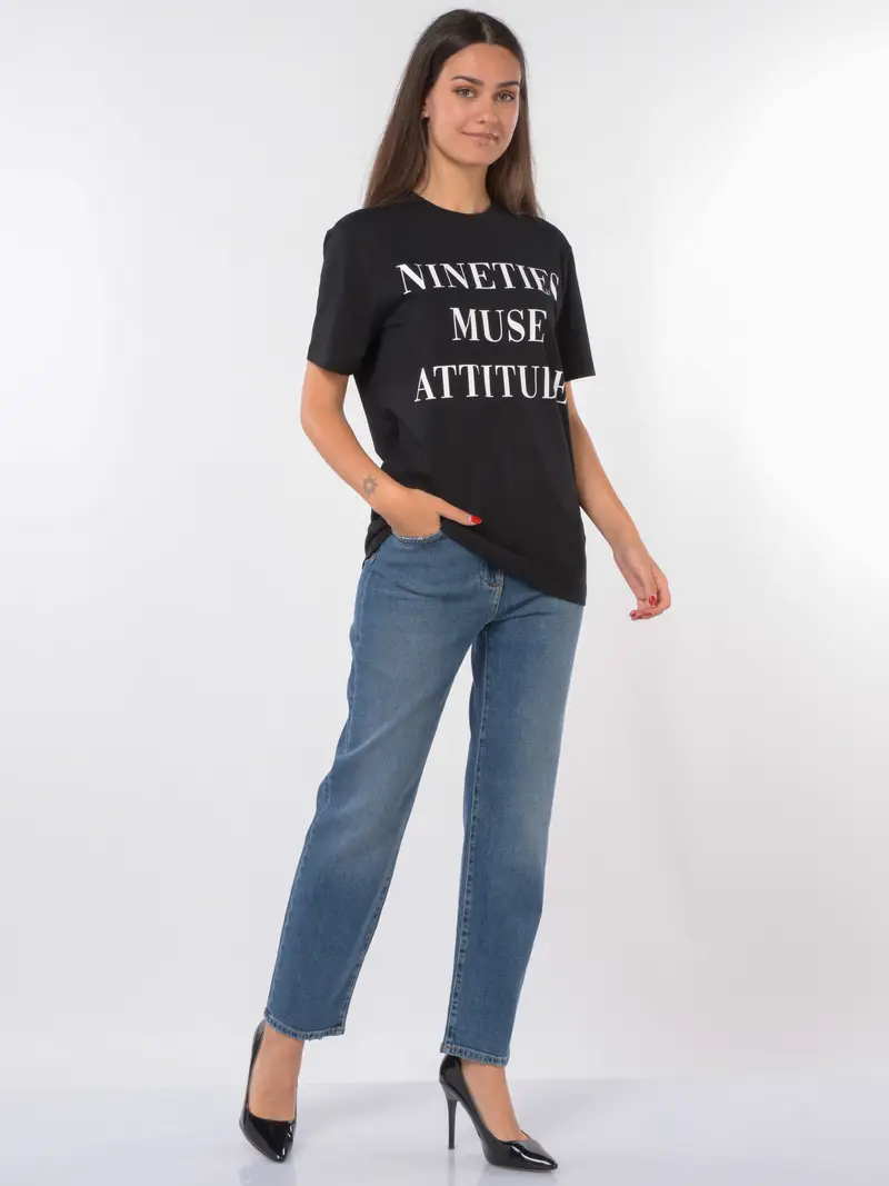 t Shirt da donna Elisabetta Franchi a girocollo con scritta NERO miniatura 2