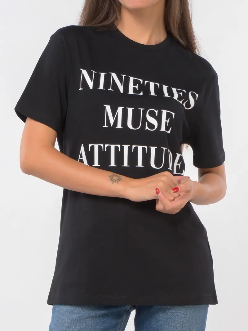 t Shirt da donna Elisabetta Franchi a girocollo con scritta NERO