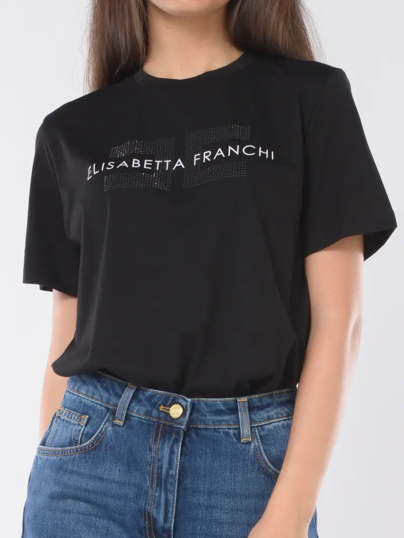 t Shirt da donna Elisabetta Franchi con logo e strass NERO