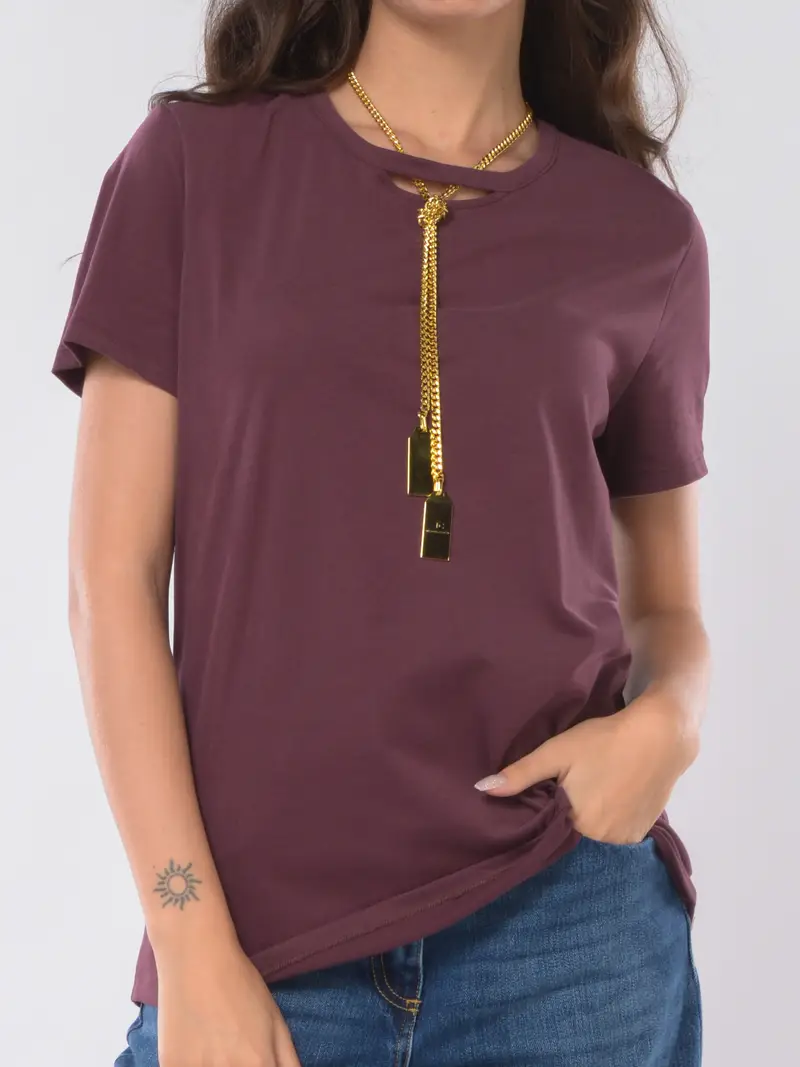 t Shirt da donna Elisabetta Franchi girocollo con collana Rosso