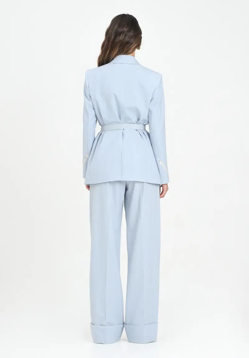 ELISABETTA FRANCHI Tailleur celeste da donna con cintura miniatura 3