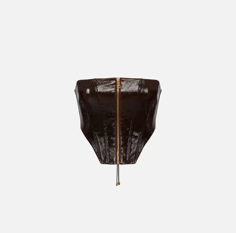 Top bustier in panno spalmato con zip