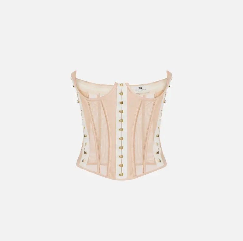 Top bustier in tessuto bielastico e tulle