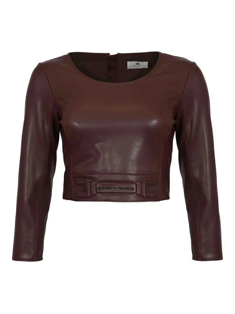 Top Effetto Nappa Con Logo Embossed Marrone