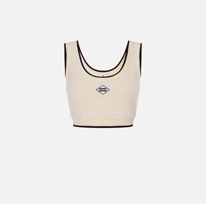 Top in ciniglia bouclé con dettagli a contrasto