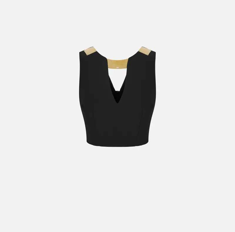 Top in doppio crêpe stretch con scollo gioiello