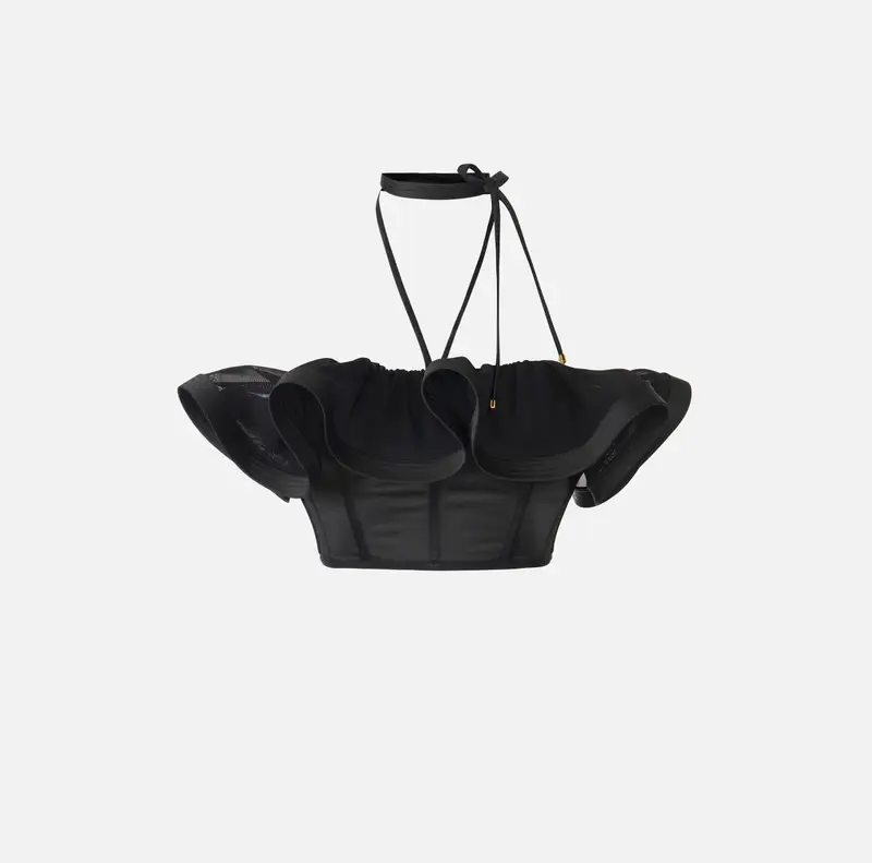 Top in raso con maxi ruche