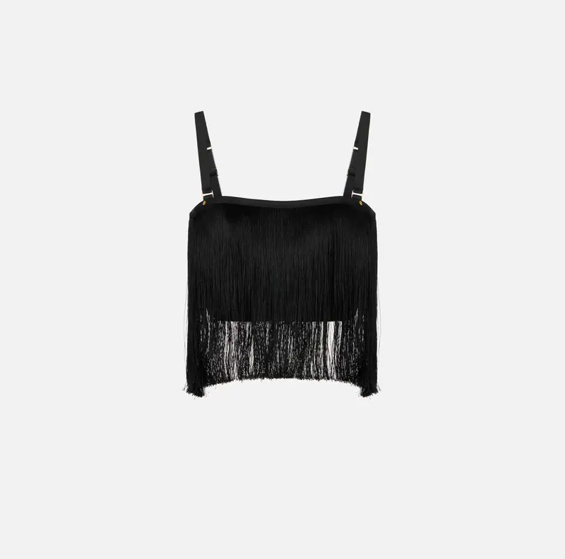 Top in tulle con frange