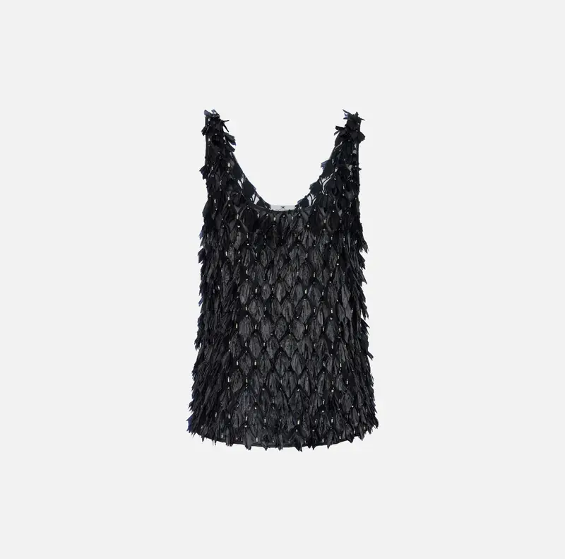 Top in tulle con ricami 3D