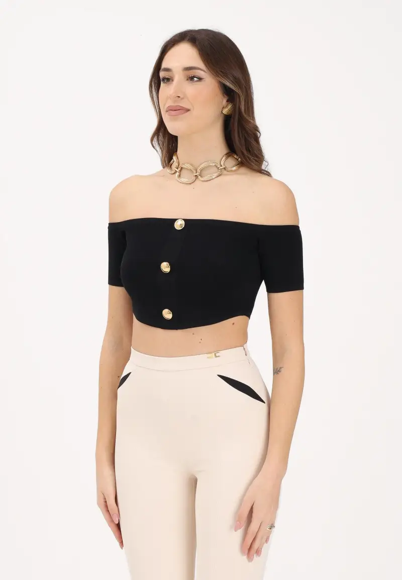 Top nero da donna realizzato in maglia