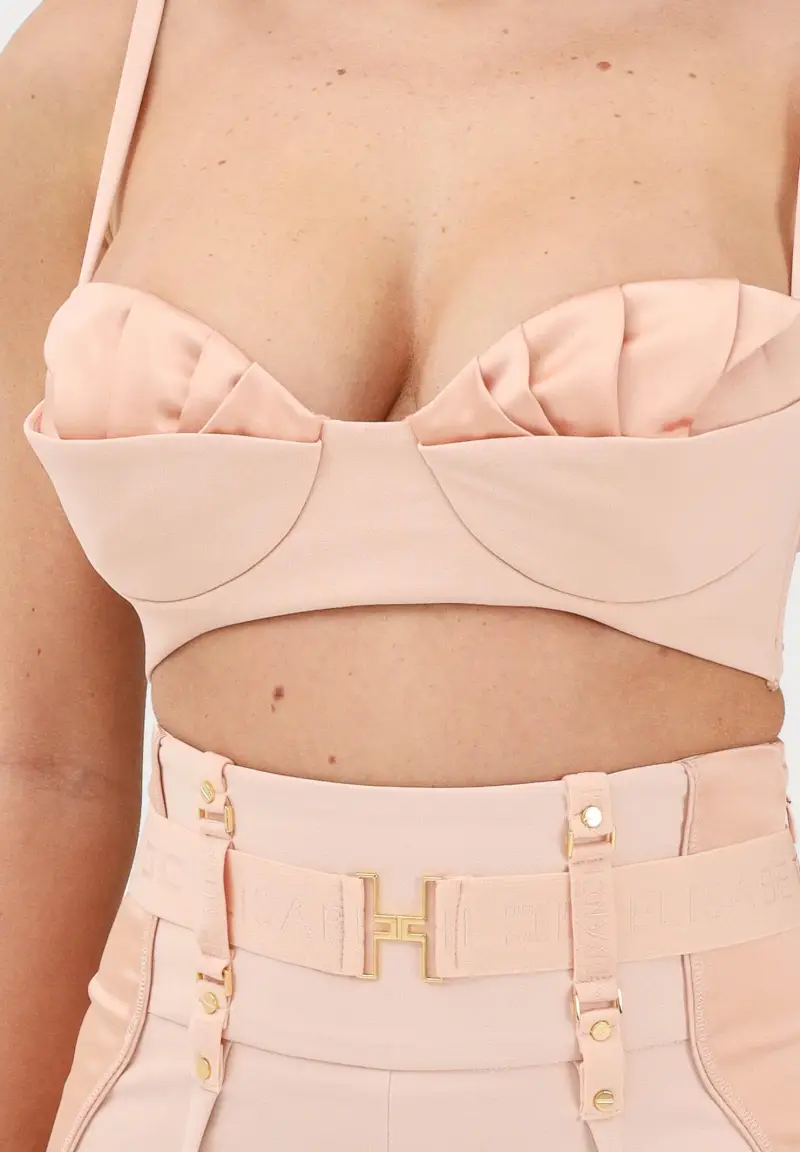 Top nude da donna in crêpe leggero e raso miniatura 3