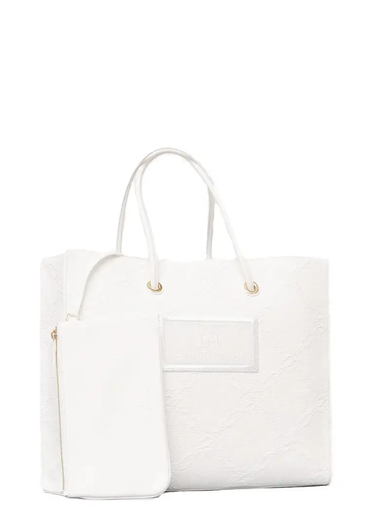 Tote grande in rafia jacquard avorio miniatura 3