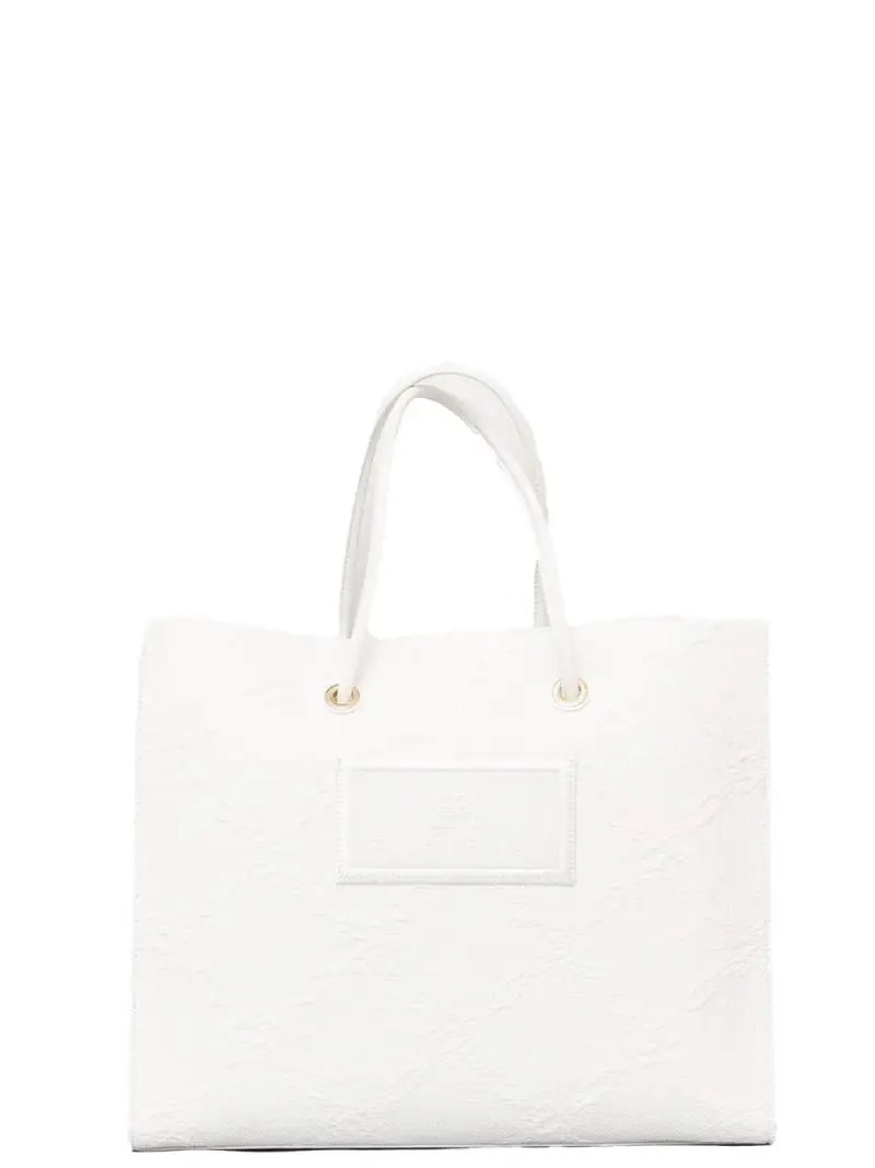 Tote grande in rafia jacquard avorio