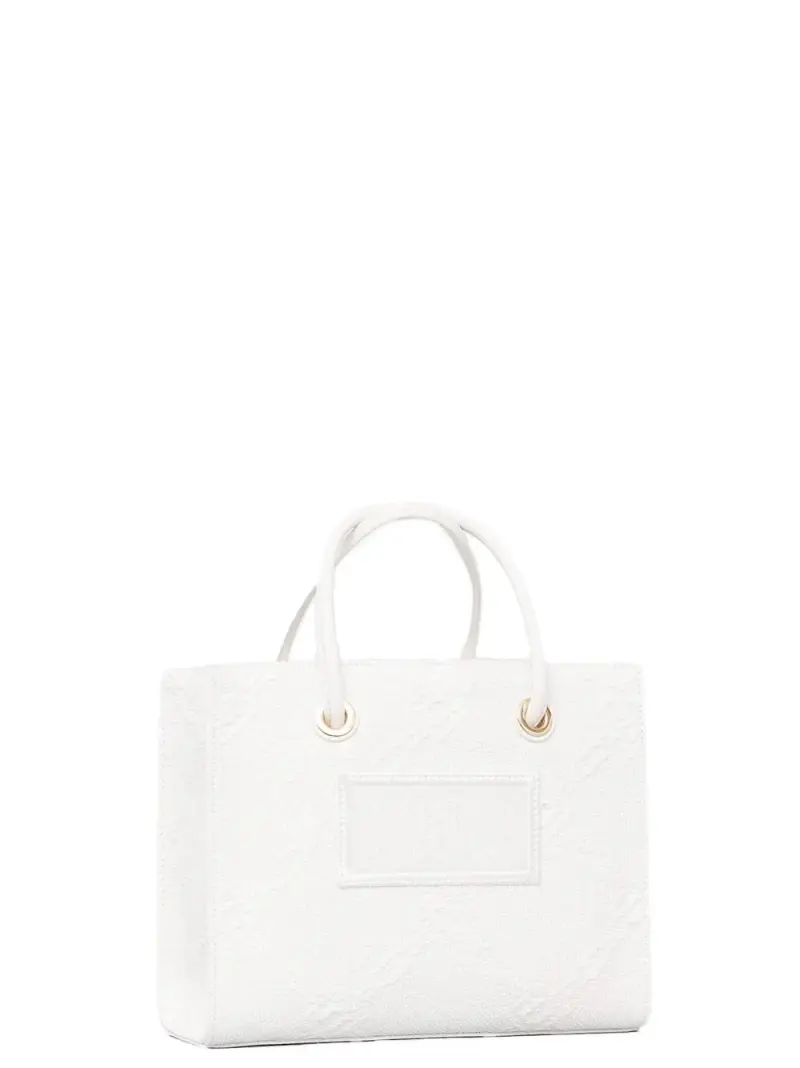 Tote piccola in rafia jacquard avorio