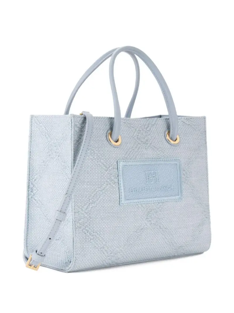 Tote piccola in rafia jacquard celeste miniatura 3