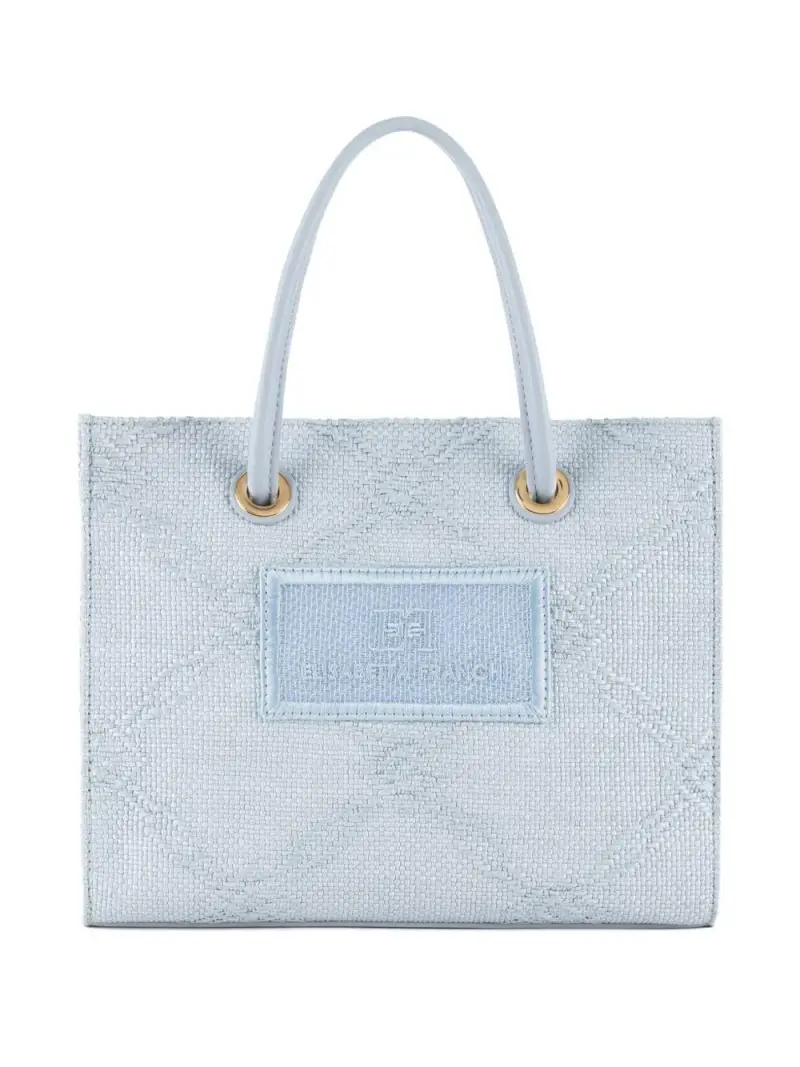 Tote piccola in rafia jacquard celeste