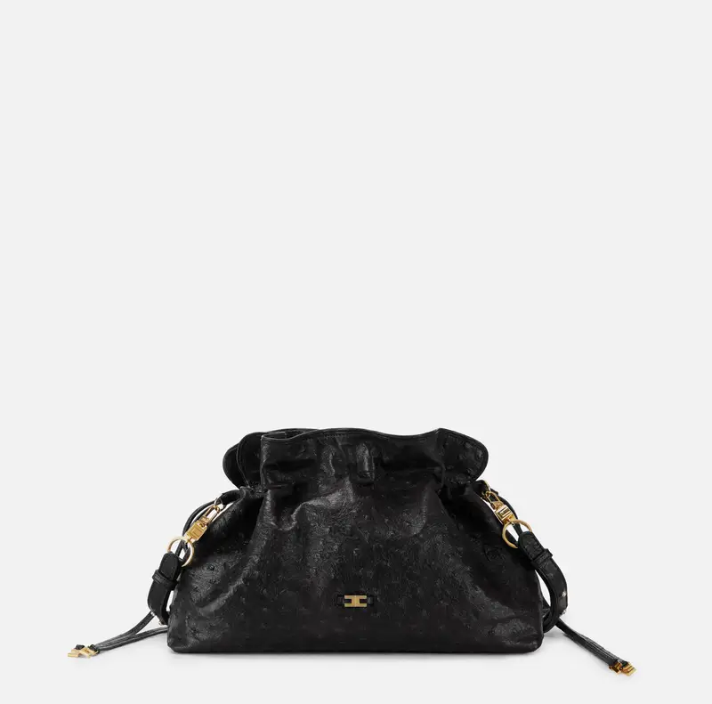 Tracolla in pelle con stampa struzzo