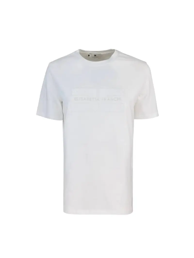 Elisabetta Franchi tshirt bianca donna in cotone maxi logo ricamato sul davanti