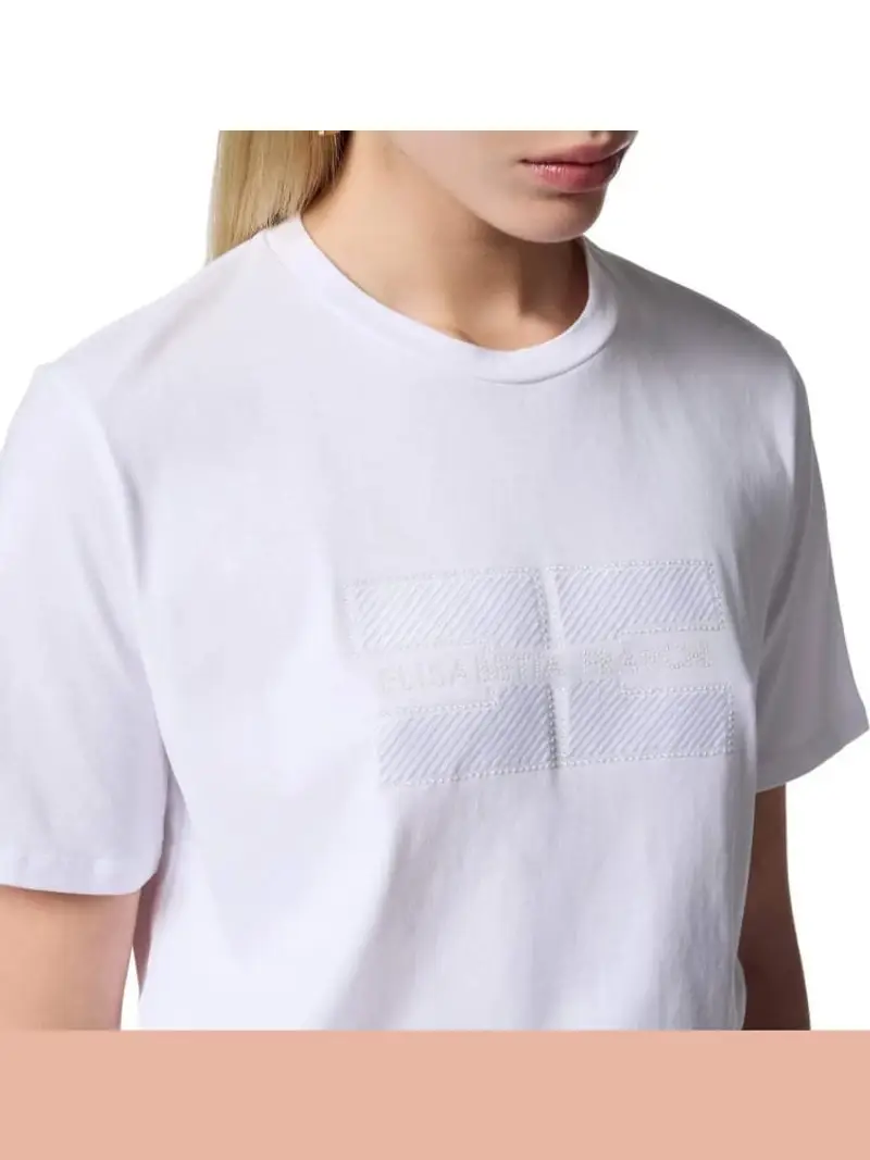 Elisabetta Franchi tshirt bianca donna in cotone maxi logo ricamato sul davanti miniatura 2