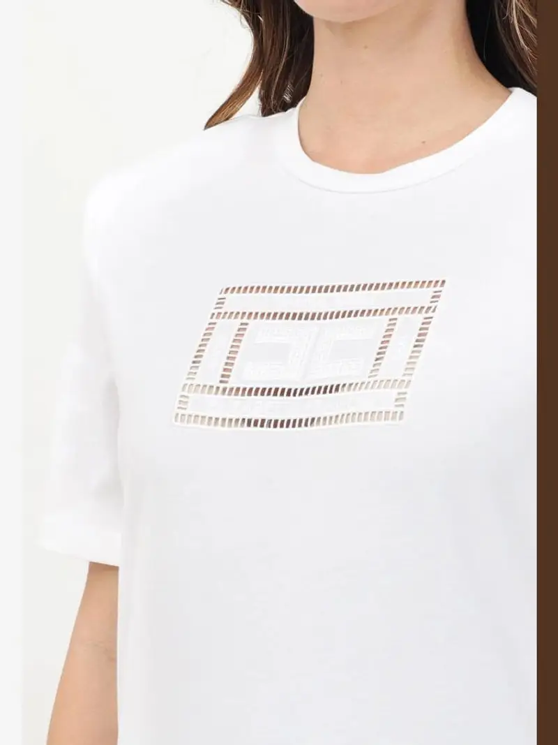 Elisabetta Franchi tshirt bianca donna in cotone maxi logo ricamato sul davanti miniatura 2