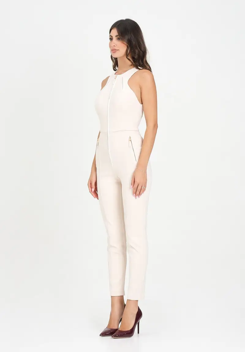 ELISABETTA FRANCHI Tuta elegante latte da donna con dettagli zip